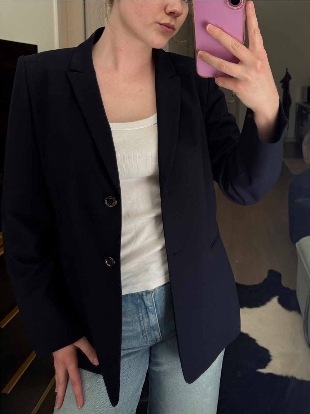 Calvin Klein Stretch Navy Blue Blazer Suit Jacket Women’s Size 10